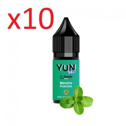 10 flacons, E-liquide YUN Salt Menthe Fraîche 10mL,20mg/ml, 50/50.